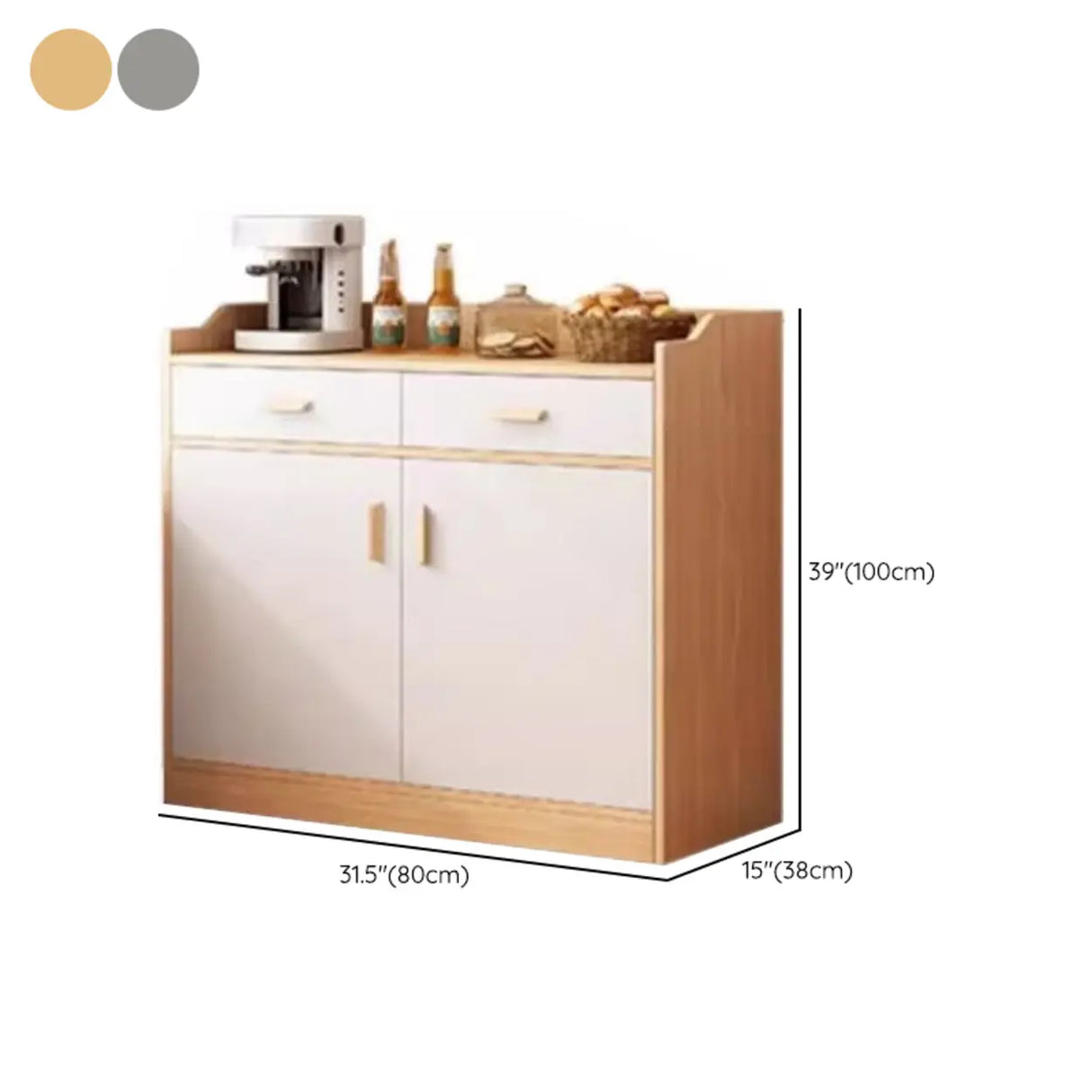 Rectangular Wood White Medium Storage Kitchen Sideboard Image - 25