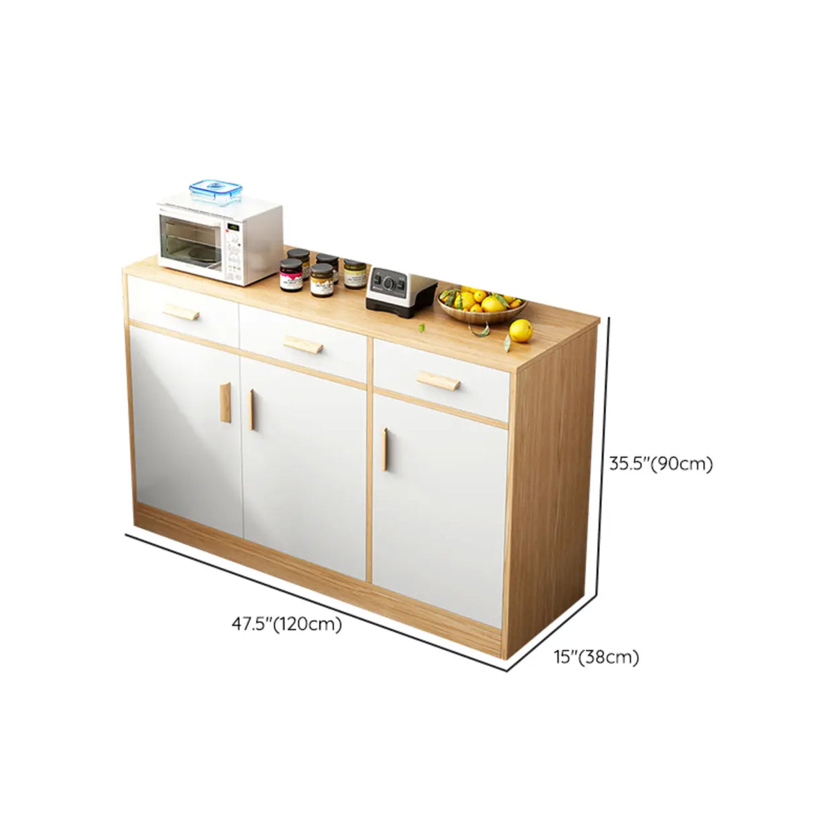 Rectangular Wood White Medium Storage Kitchen Sideboard Image - 26