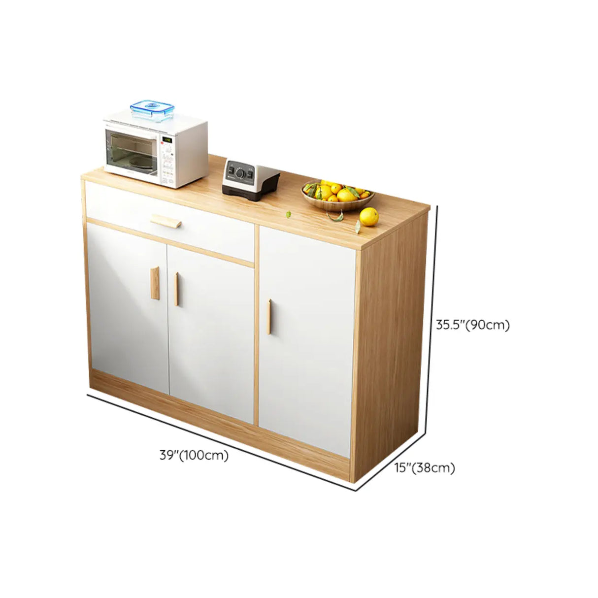 Rectangular Wood White Medium Storage Kitchen Sideboard Image - 27