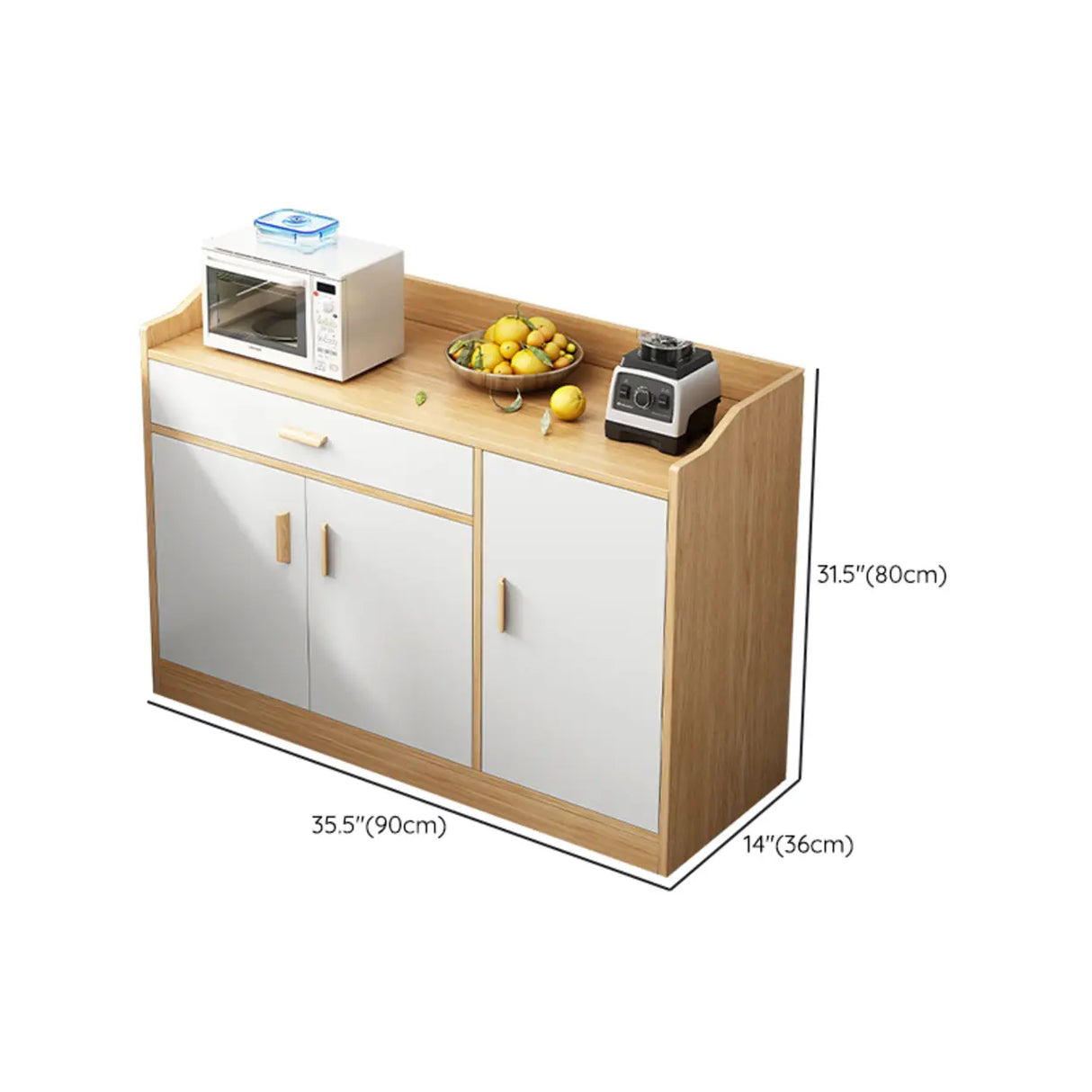 Rectangular Wood White Medium Storage Kitchen Sideboard Image - 28