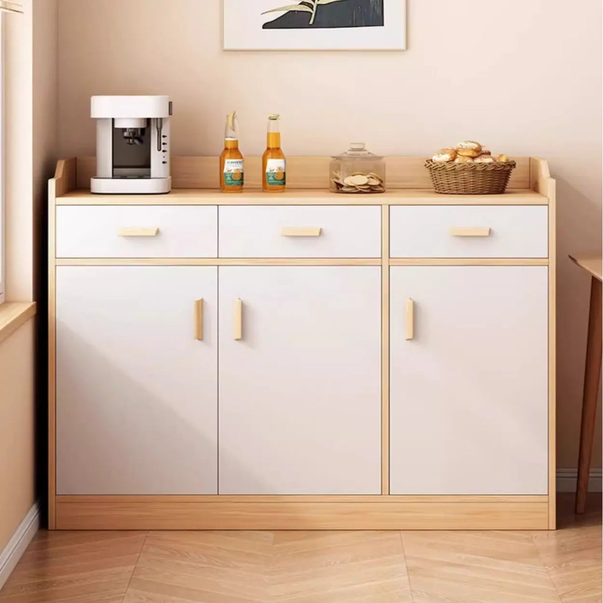 Rectangular Wood White Medium Storage Kitchen Sideboard Image - 3