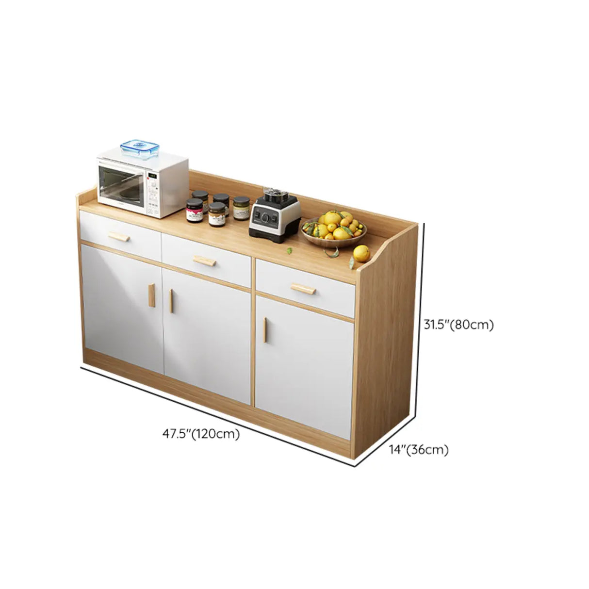 Rectangular Wood White Medium Storage Kitchen Sideboard Image - 30