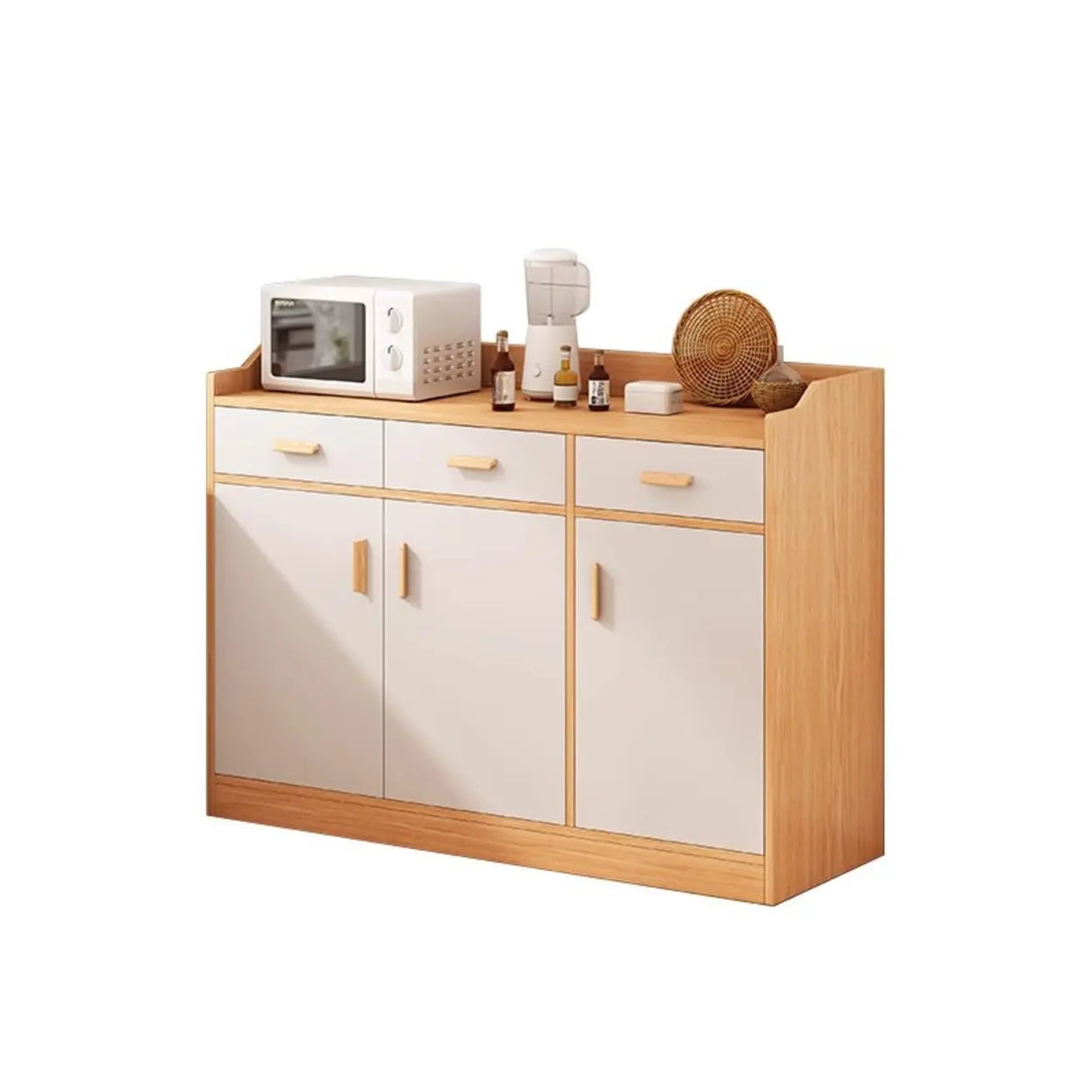Rectangular Wood White Medium Storage Kitchen Sideboard Image - 5