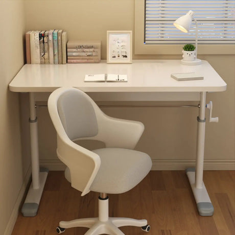 Rectangular Wood White Metal T-Shaped Kids Writing Desk Image - 1