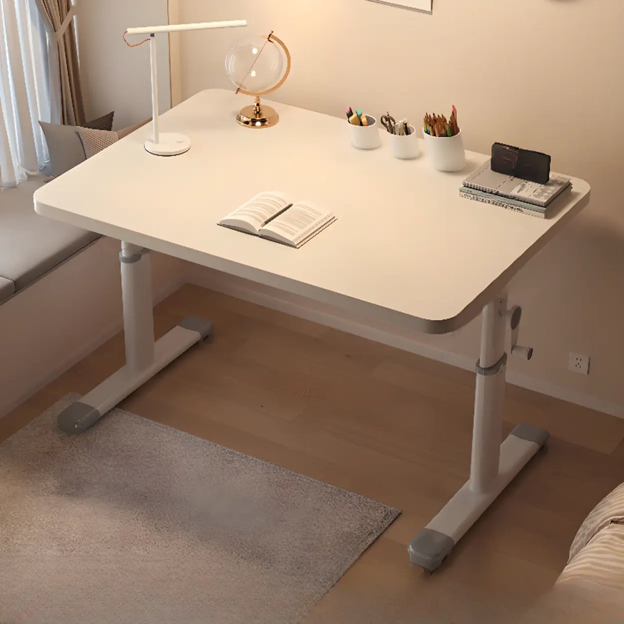 Rectangular Wood White Metal T-Shaped Kids Writing Desk Image - 5