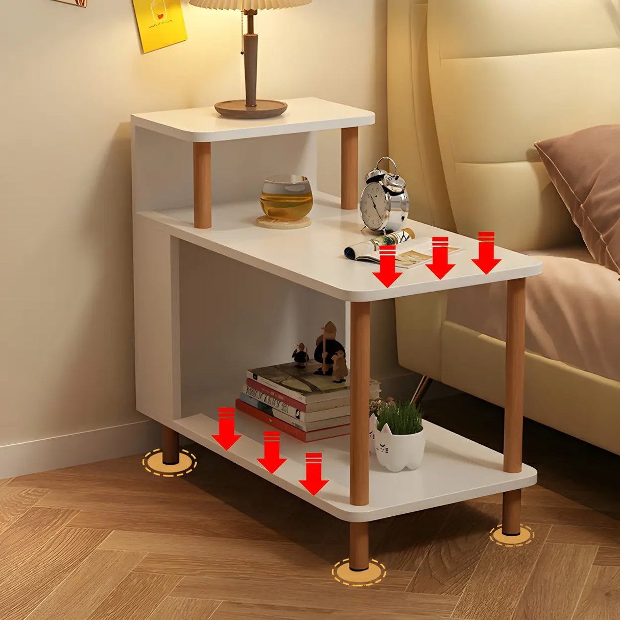 Rectangular Wood White Open Storage Nightstand with Shelf Image - 12