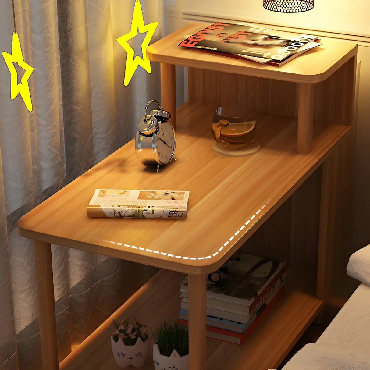 Rectangular Wood White Open Storage Nightstand with Shelf Image - 14