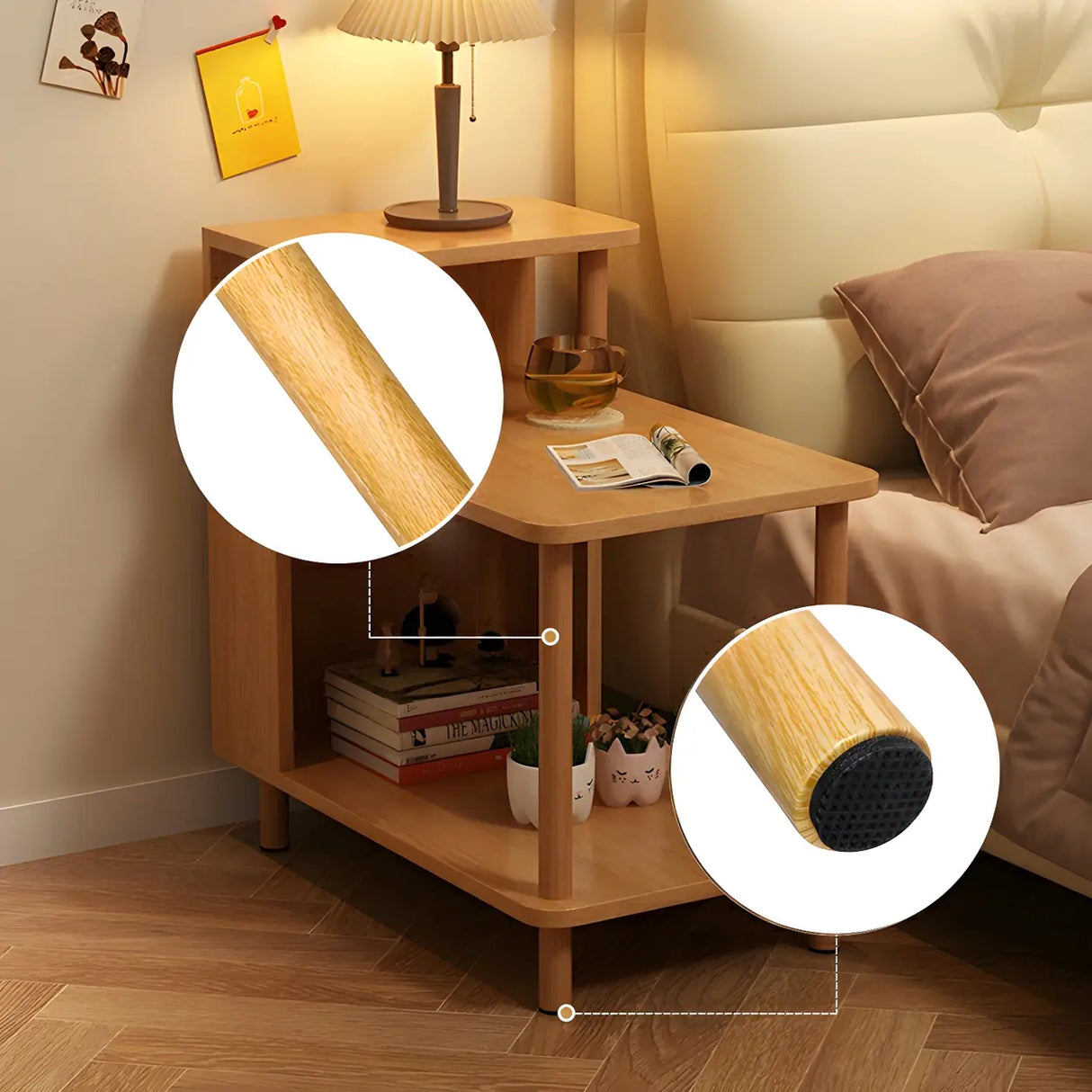 Rectangular Wood White Open Storage Nightstand with Shelf Image - 15