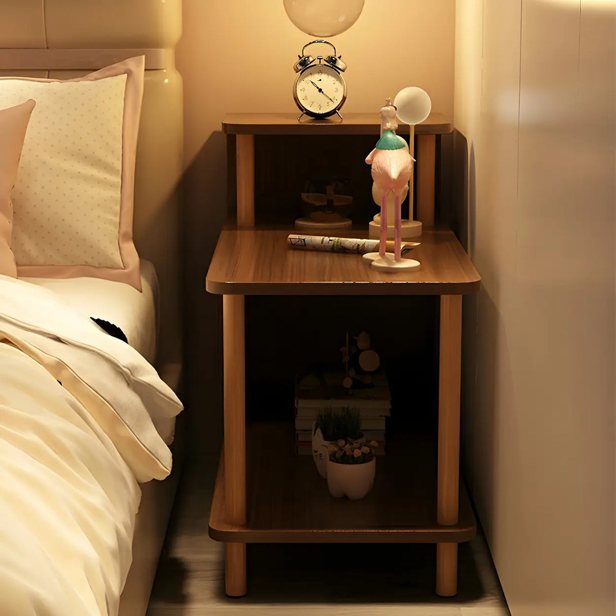 Rectangular Wood White Open Storage Nightstand with Shelf Image - 18