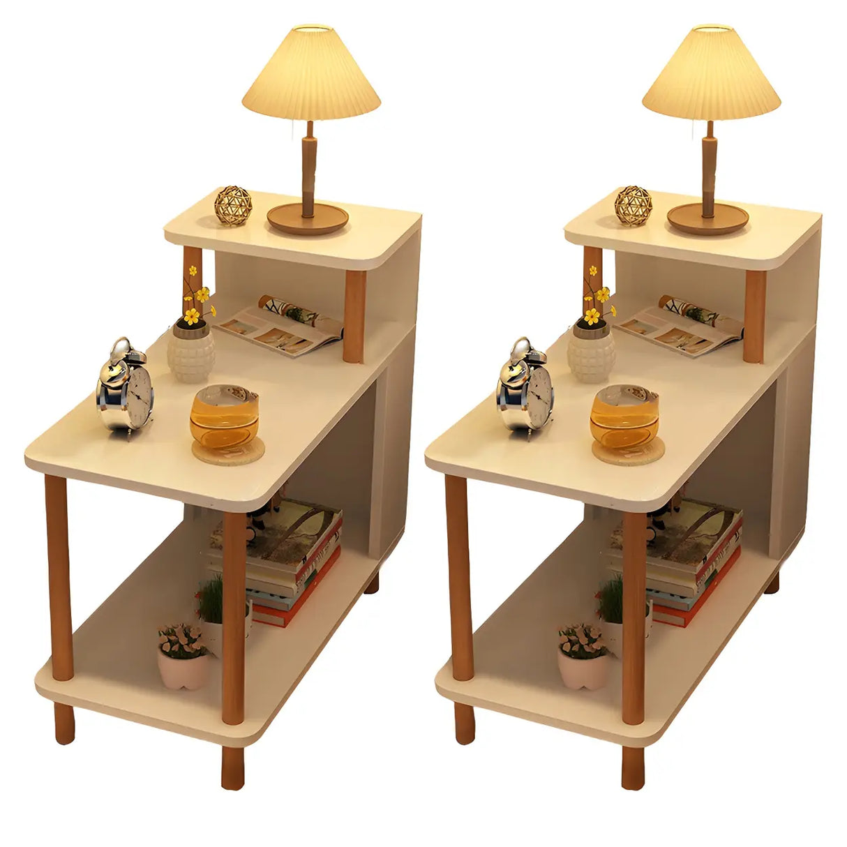 Rectangular Wood White Open Storage Nightstand with Shelf Image - 28