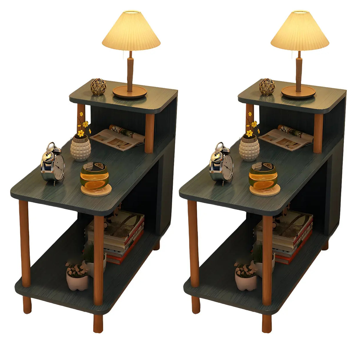 Rectangular Wood White Open Storage Nightstand with Shelf Image - 29