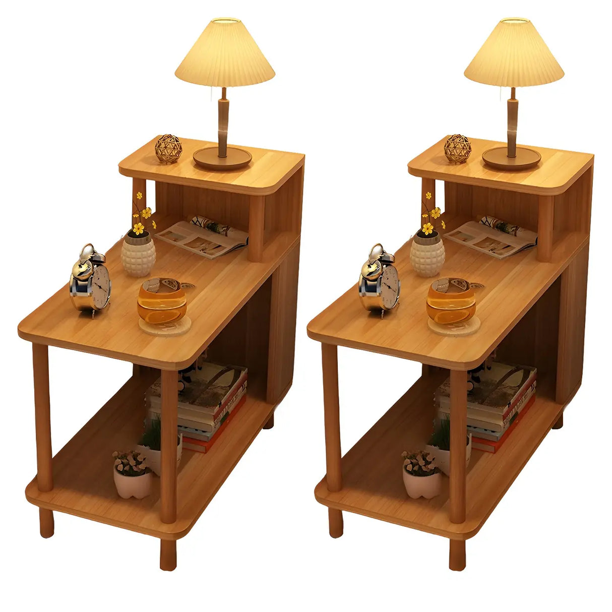 Rectangular Wood White Open Storage Nightstand with Shelf Image - 30