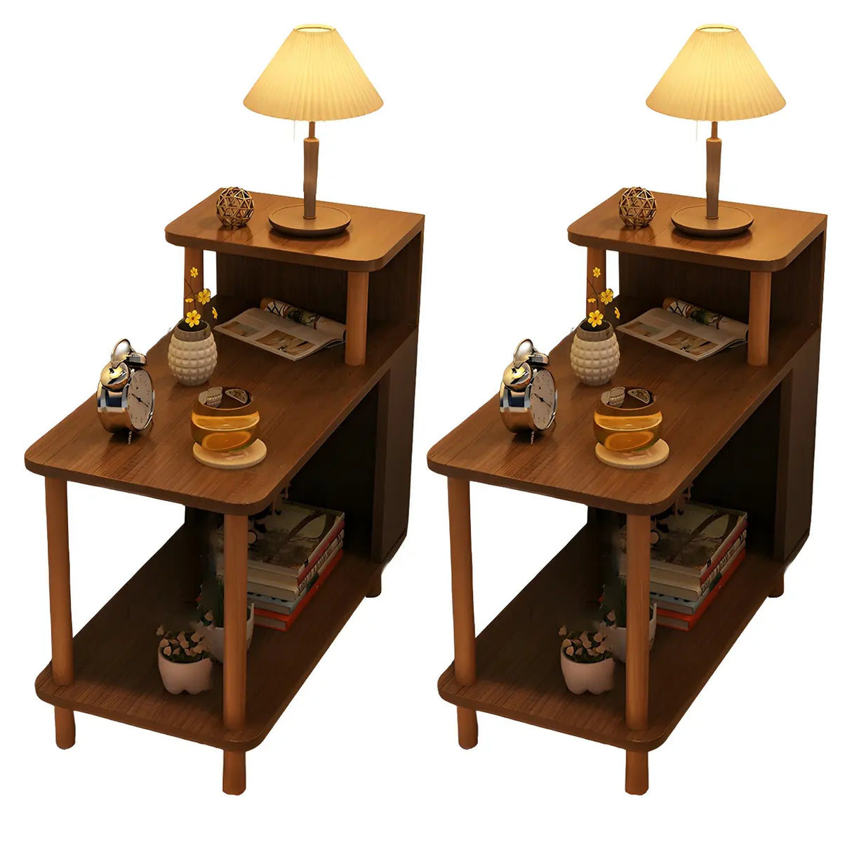 Rectangular Wood White Open Storage Nightstand with Shelf Image - 31