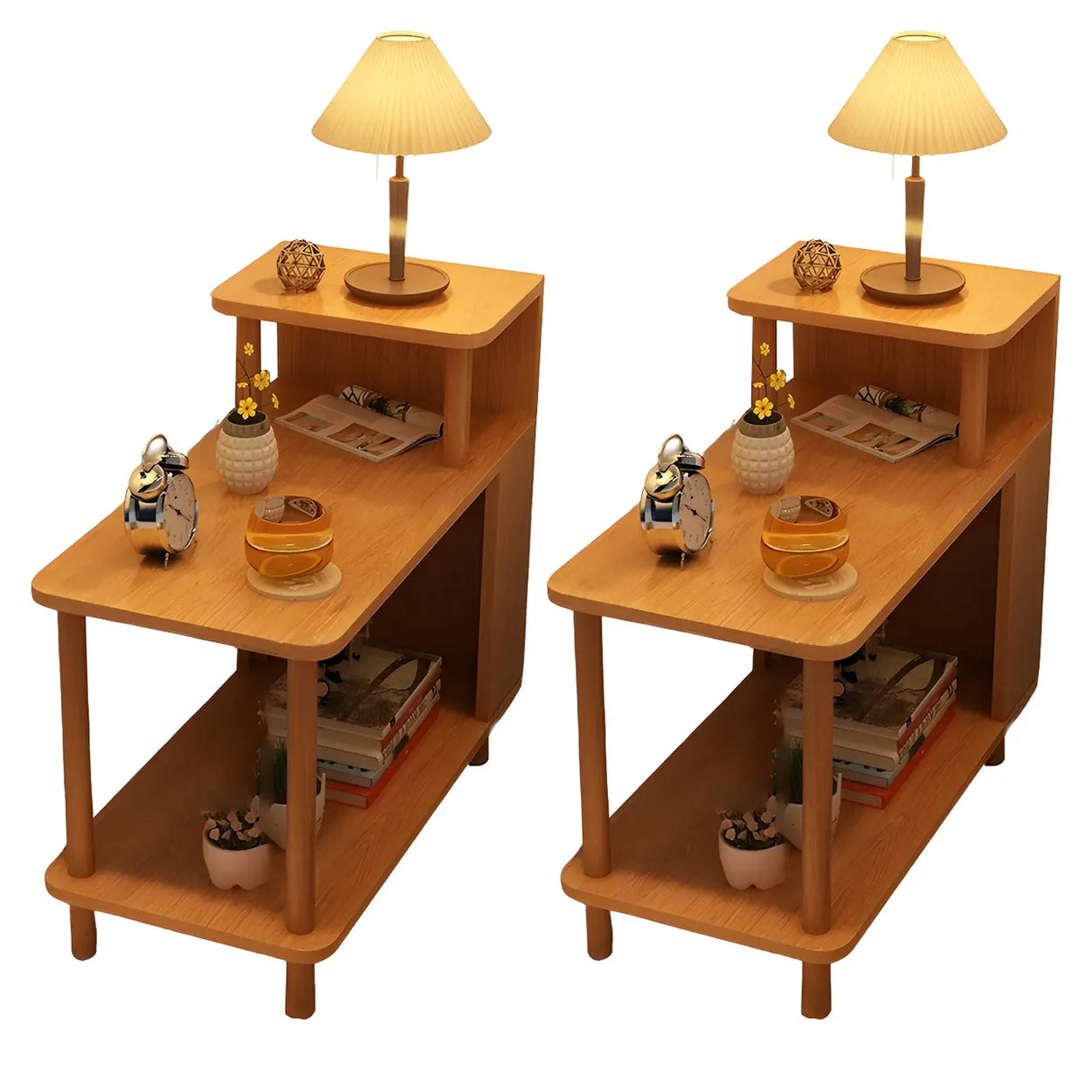 Rectangular Wood White Open Storage Nightstand with Shelf Image - 32