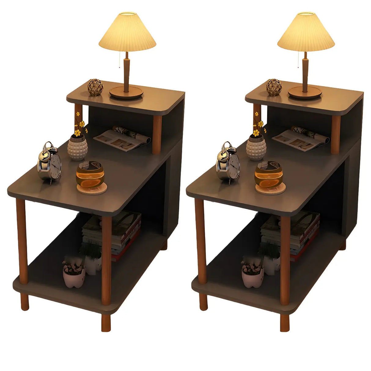 Rectangular Wood White Open Storage Nightstand with Shelf Image - 33