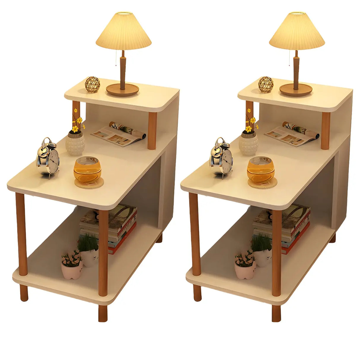 Rectangular Wood White Open Storage Nightstand with Shelf Image - 34