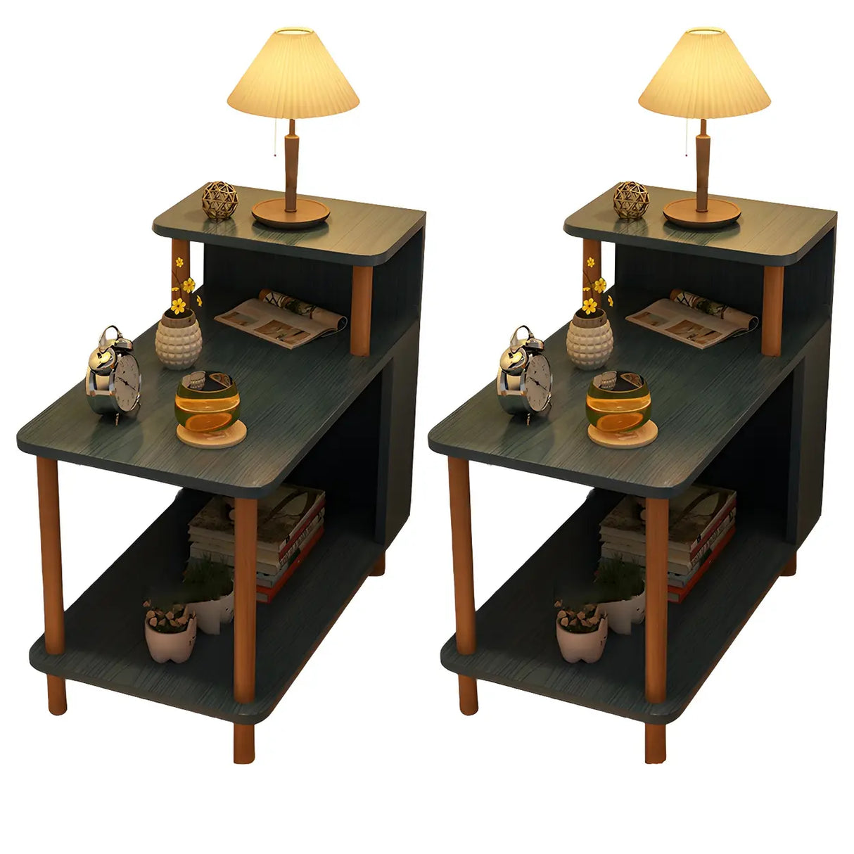 Rectangular Wood White Open Storage Nightstand with Shelf Image - 35