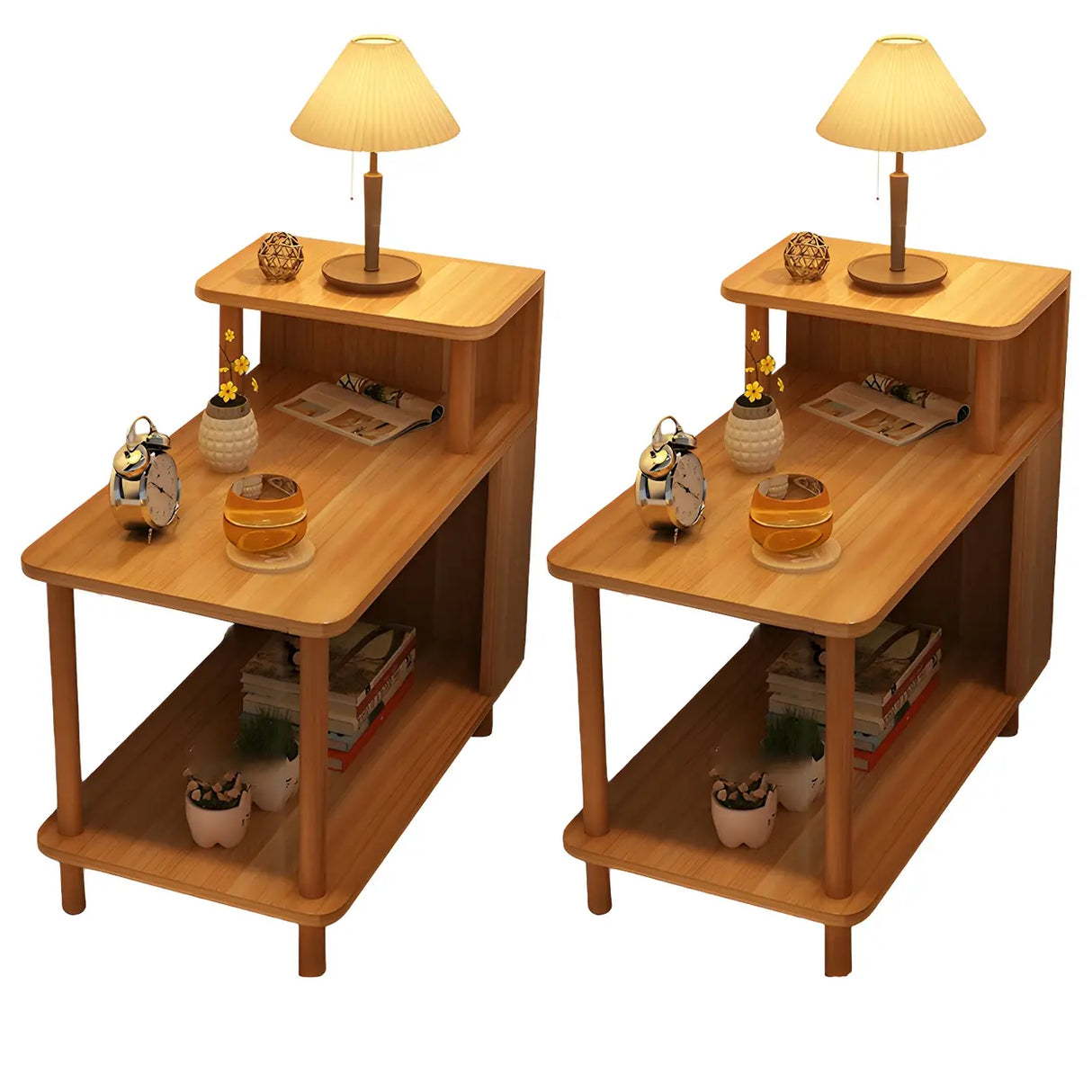 Rectangular Wood White Open Storage Nightstand with Shelf Image - 36