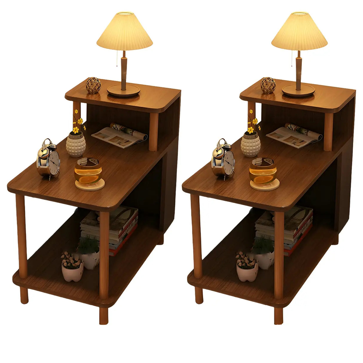 Rectangular Wood White Open Storage Nightstand with Shelf Image - 37