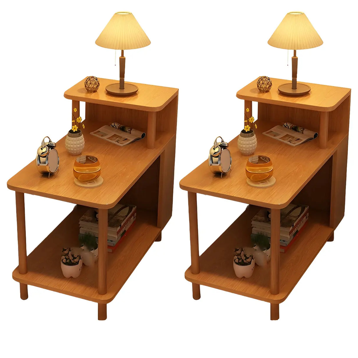 Rectangular Wood White Open Storage Nightstand with Shelf Image - 38