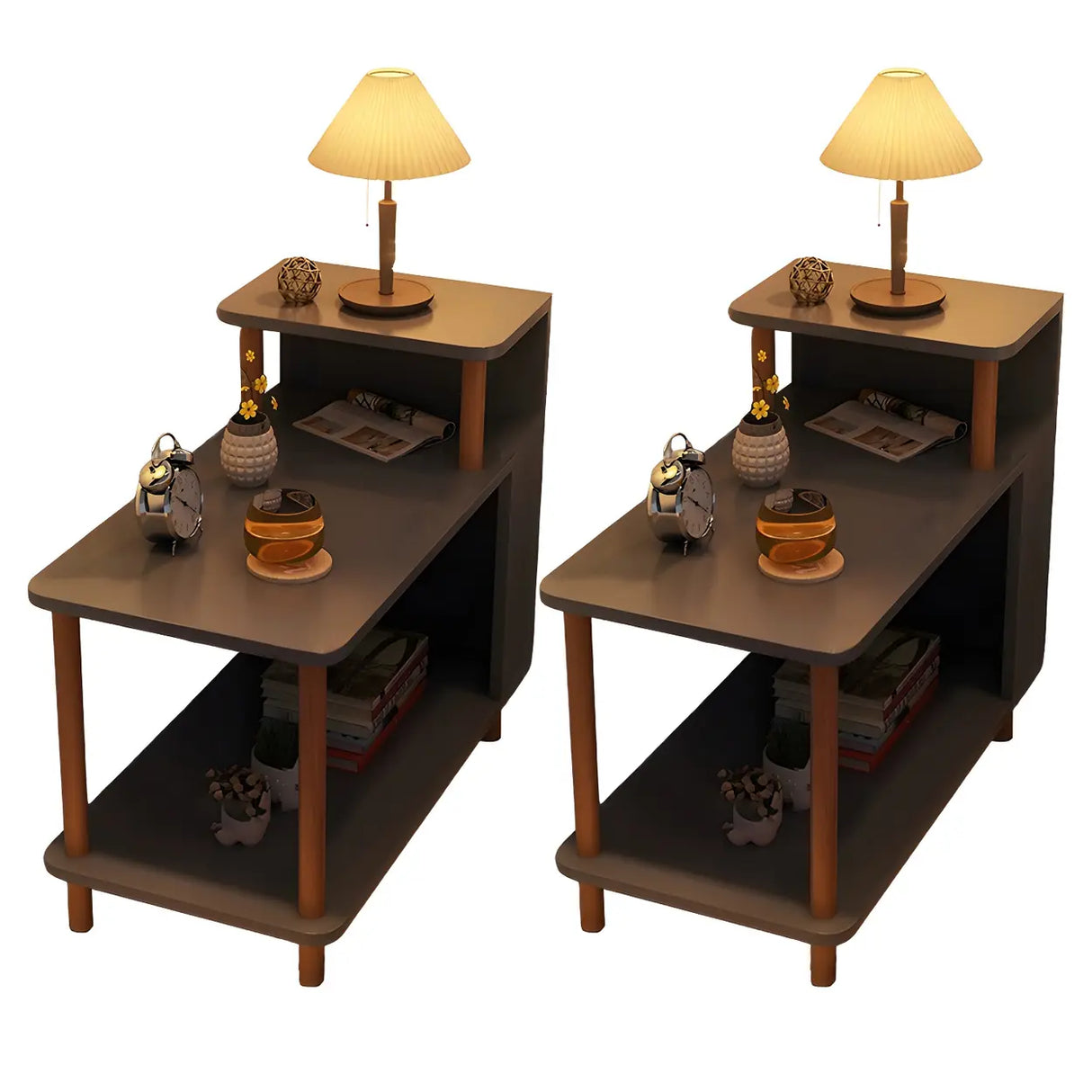 Rectangular Wood White Open Storage Nightstand with Shelf Image - 39