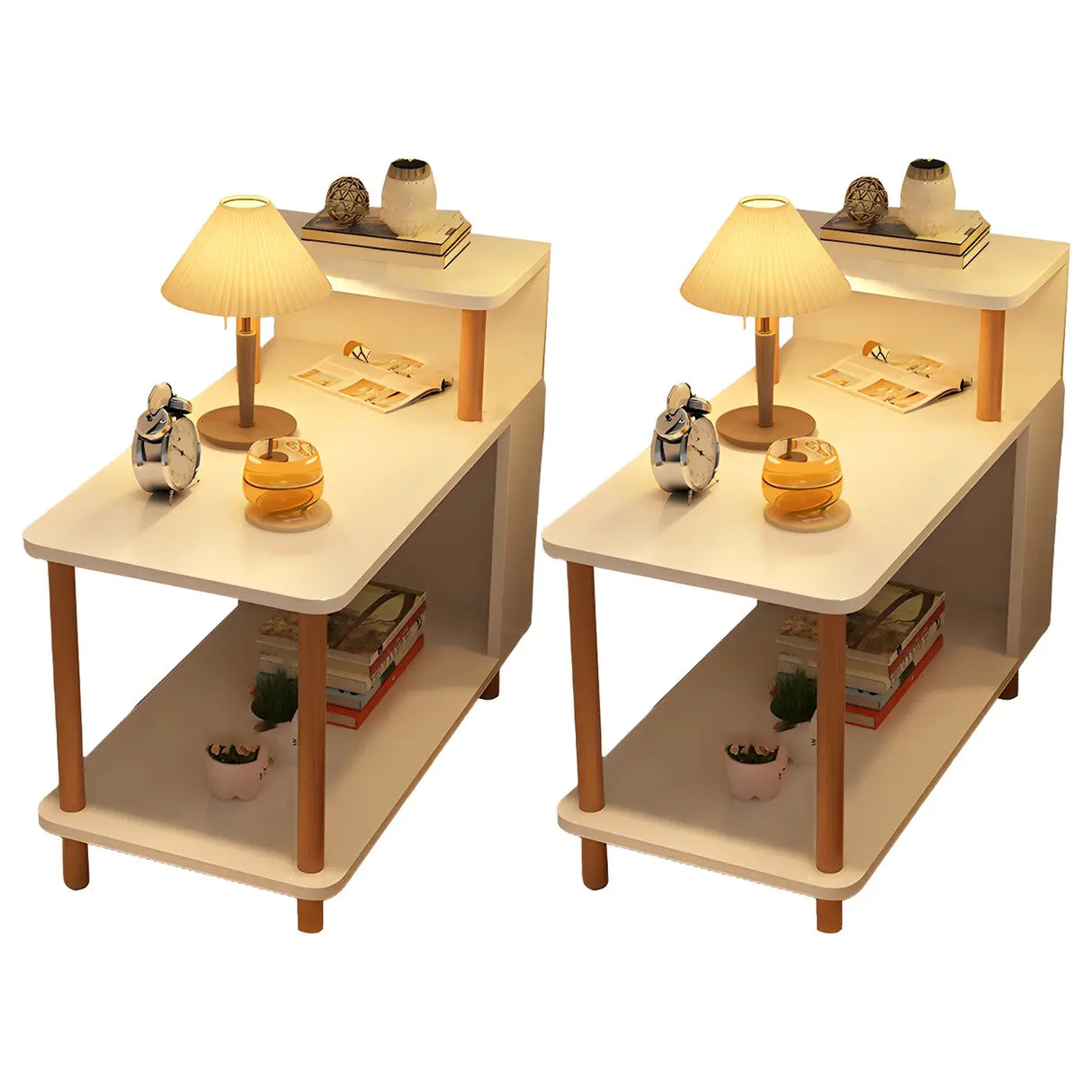 Rectangular Wood White Open Storage Nightstand with Shelf Image - 40