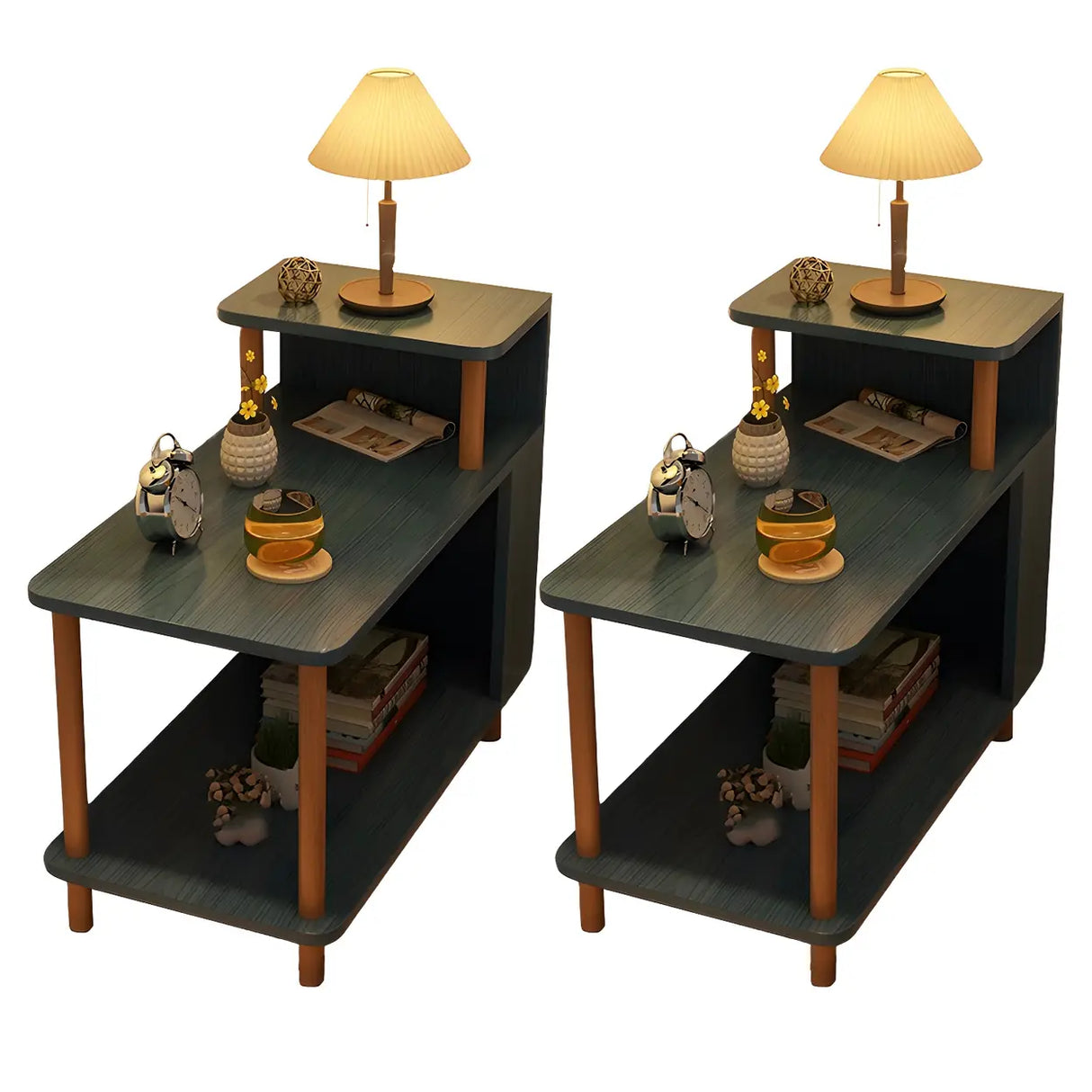 Rectangular Wood White Open Storage Nightstand with Shelf Image - 41