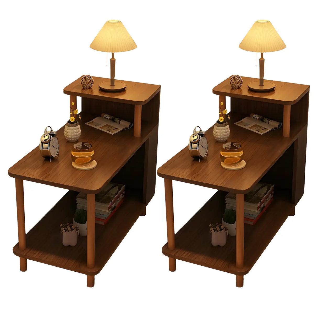 Rectangular Wood White Open Storage Nightstand with Shelf Image - 43