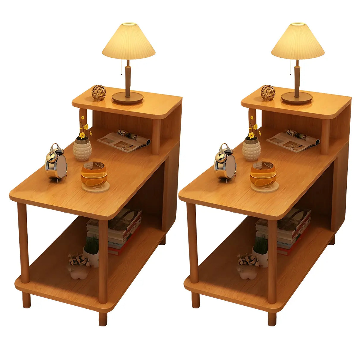 Rectangular Wood White Open Storage Nightstand with Shelf Image - 44