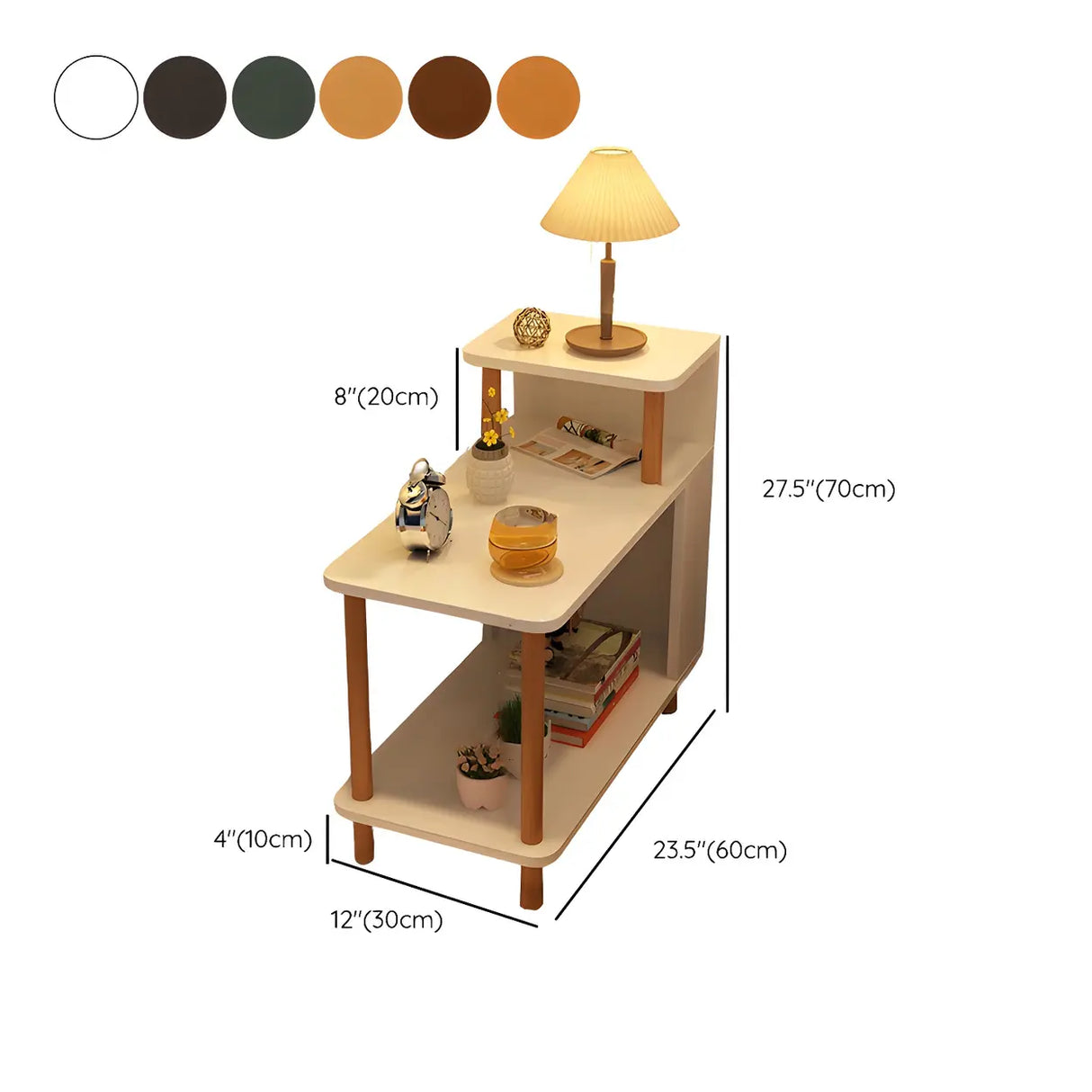 Rectangular Wood White Open Storage Nightstand with Shelf