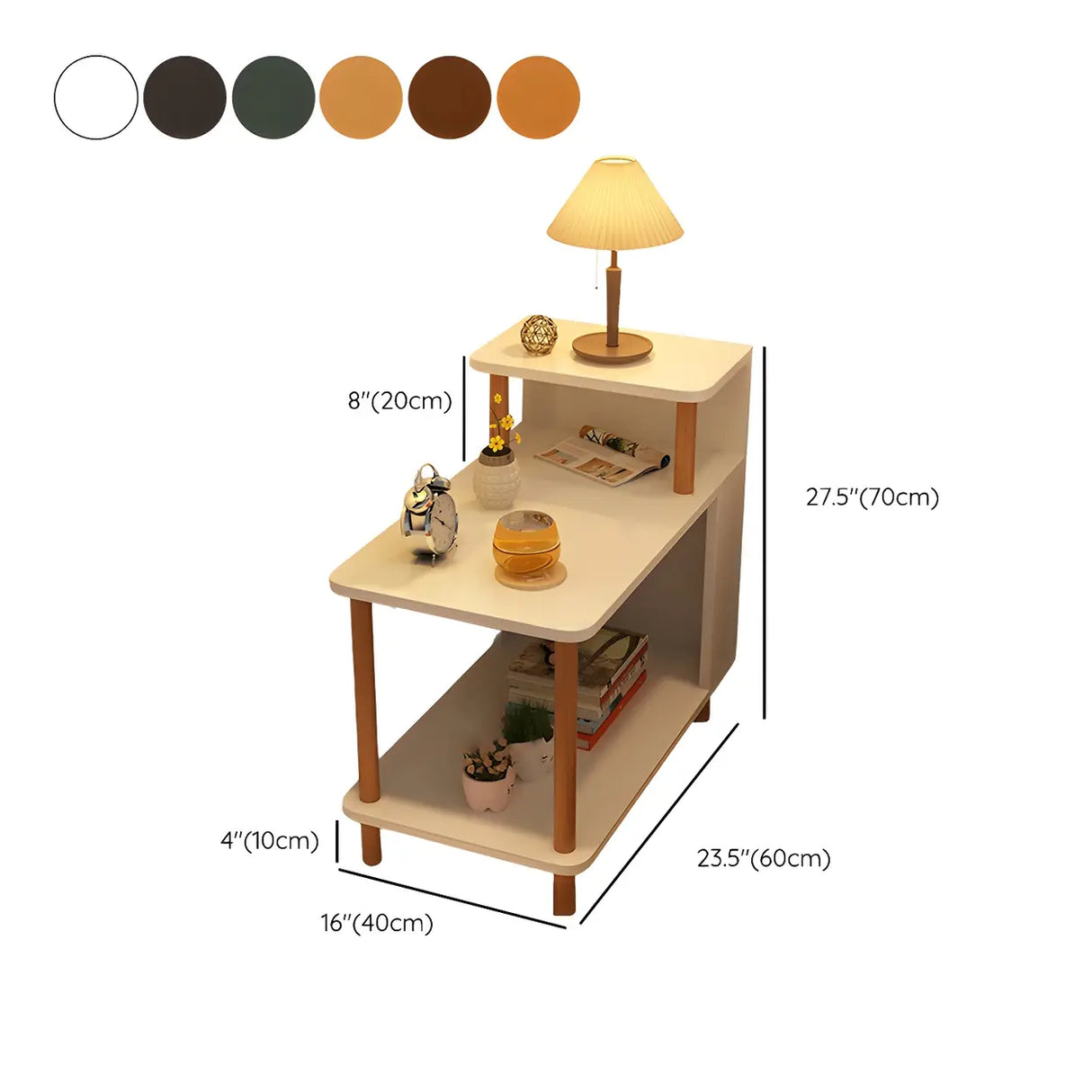 Rectangular Wood White Open Storage Nightstand with Shelf Image - 46