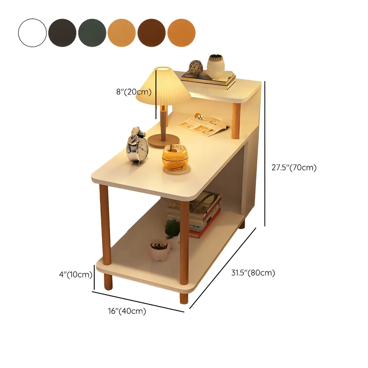 Rectangular Wood White Open Storage Nightstand with Shelf Image - 47