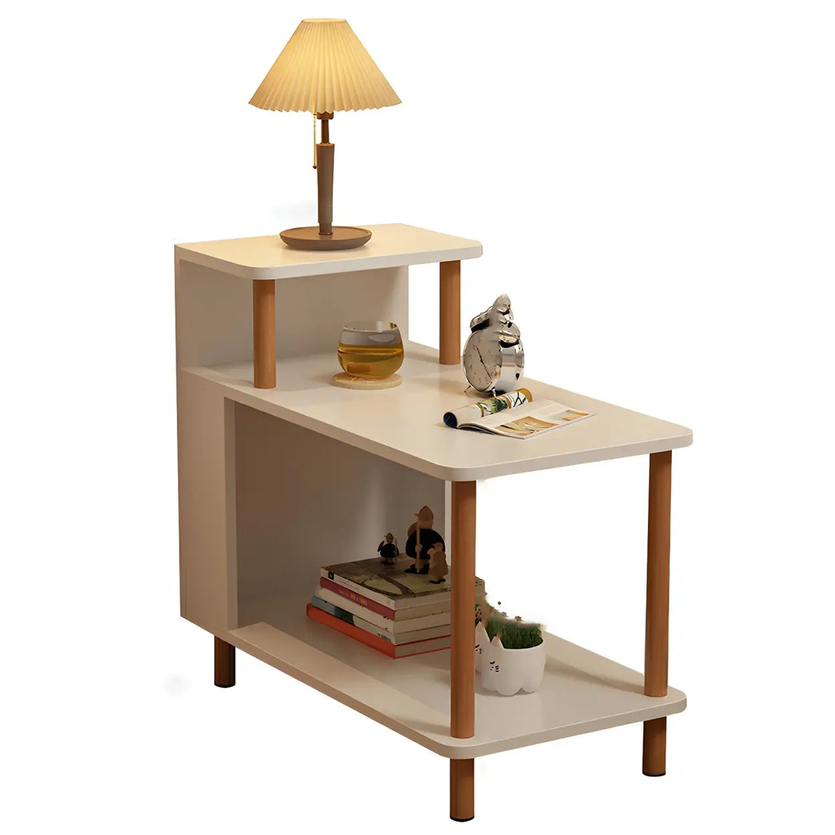 Rectangular Wood White Open Storage Nightstand with Shelf Image - 9