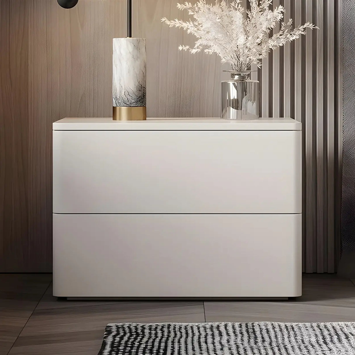 Rectangular Wood White Storage 2-Drawers Nightstand Image - 1