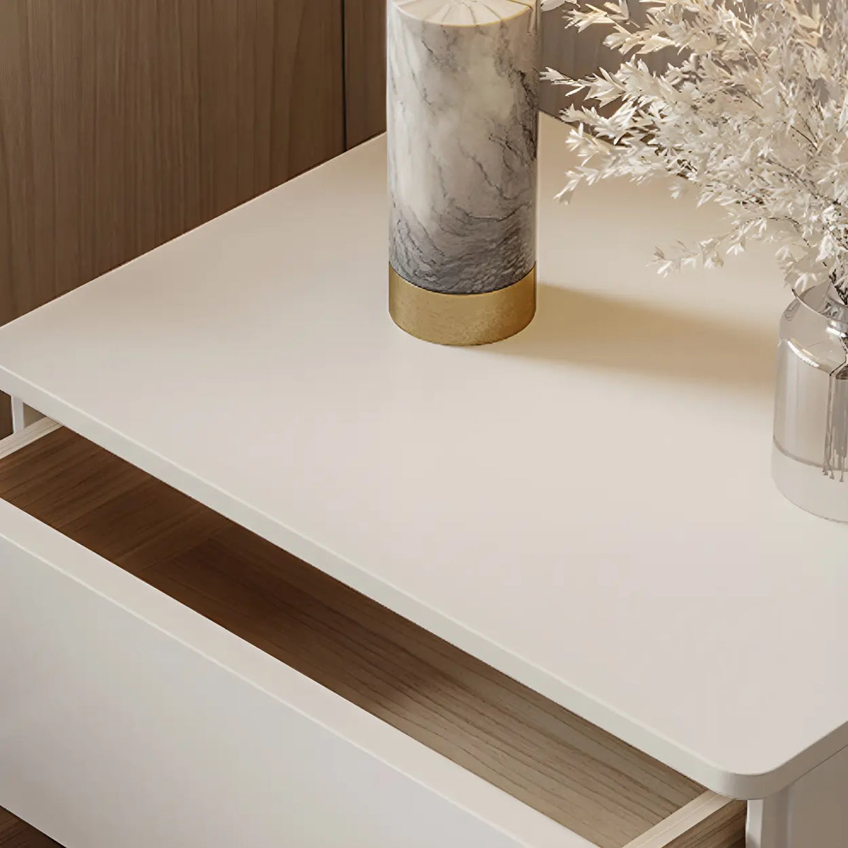 Rectangular Wood White Storage 2-Drawers Nightstand Image - 12