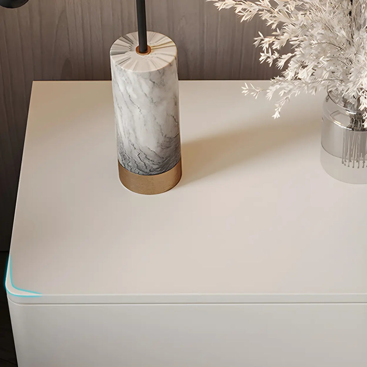 Rectangular Wood White Storage 2-Drawers Nightstand Image - 13