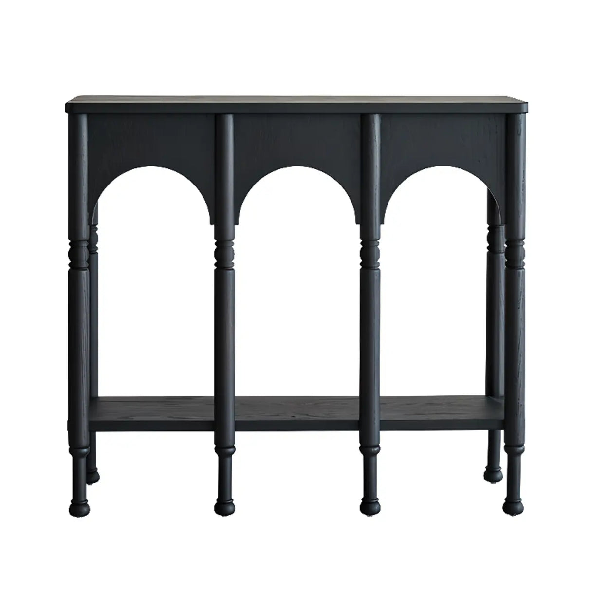 Rectangular Wooden Brown Console Table with Shelves Image - 3