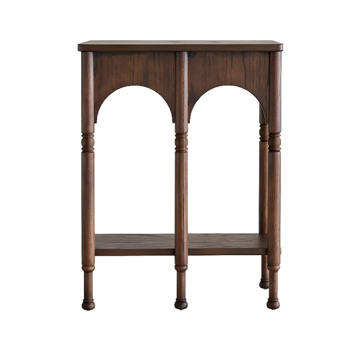 Rectangular Wooden Brown Console Table with Shelves Image - 5