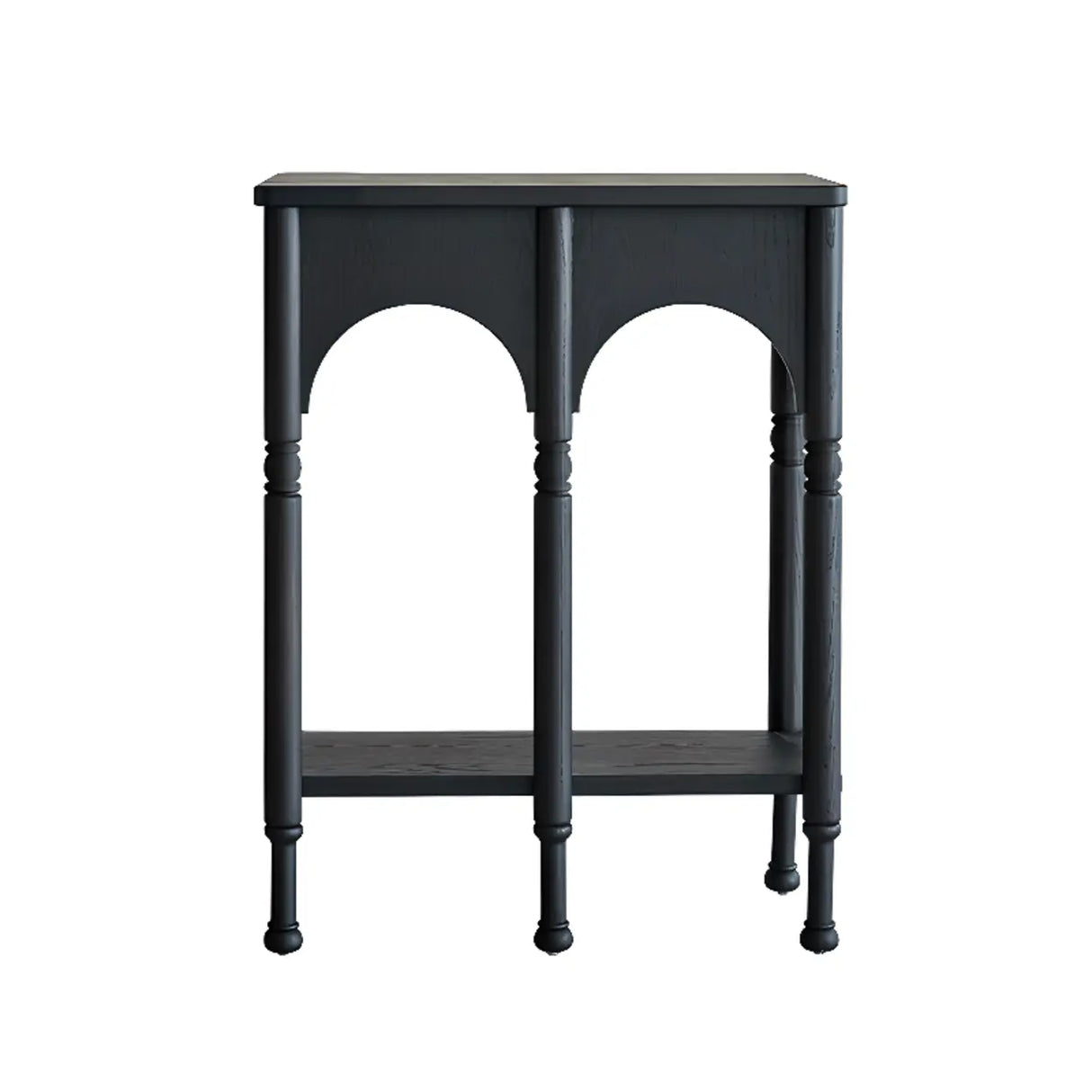 Rectangular Wooden Brown Console Table with Shelves Image - 7