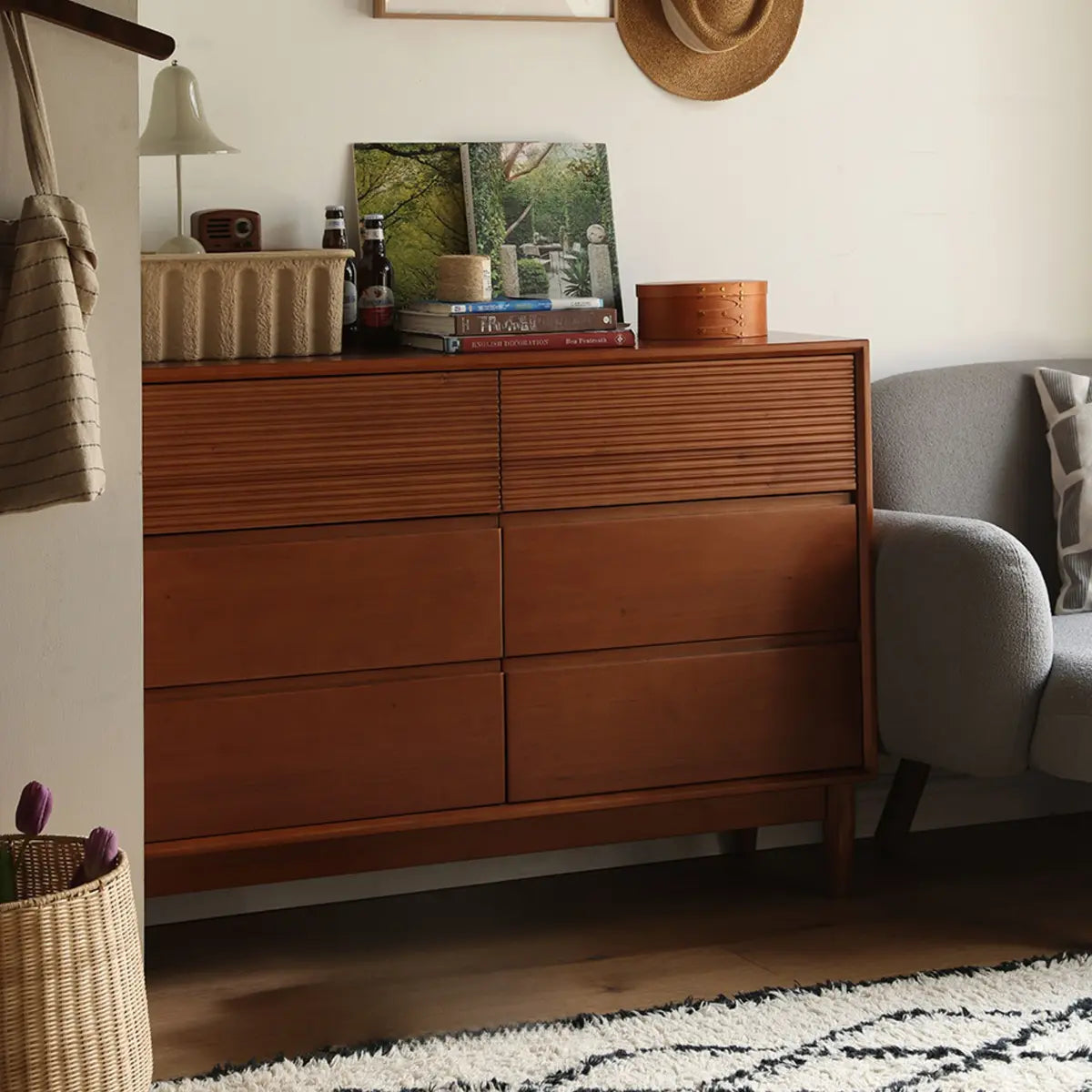 Rectangular Wooden Brown Storage Dresser with Drawers Image - 5