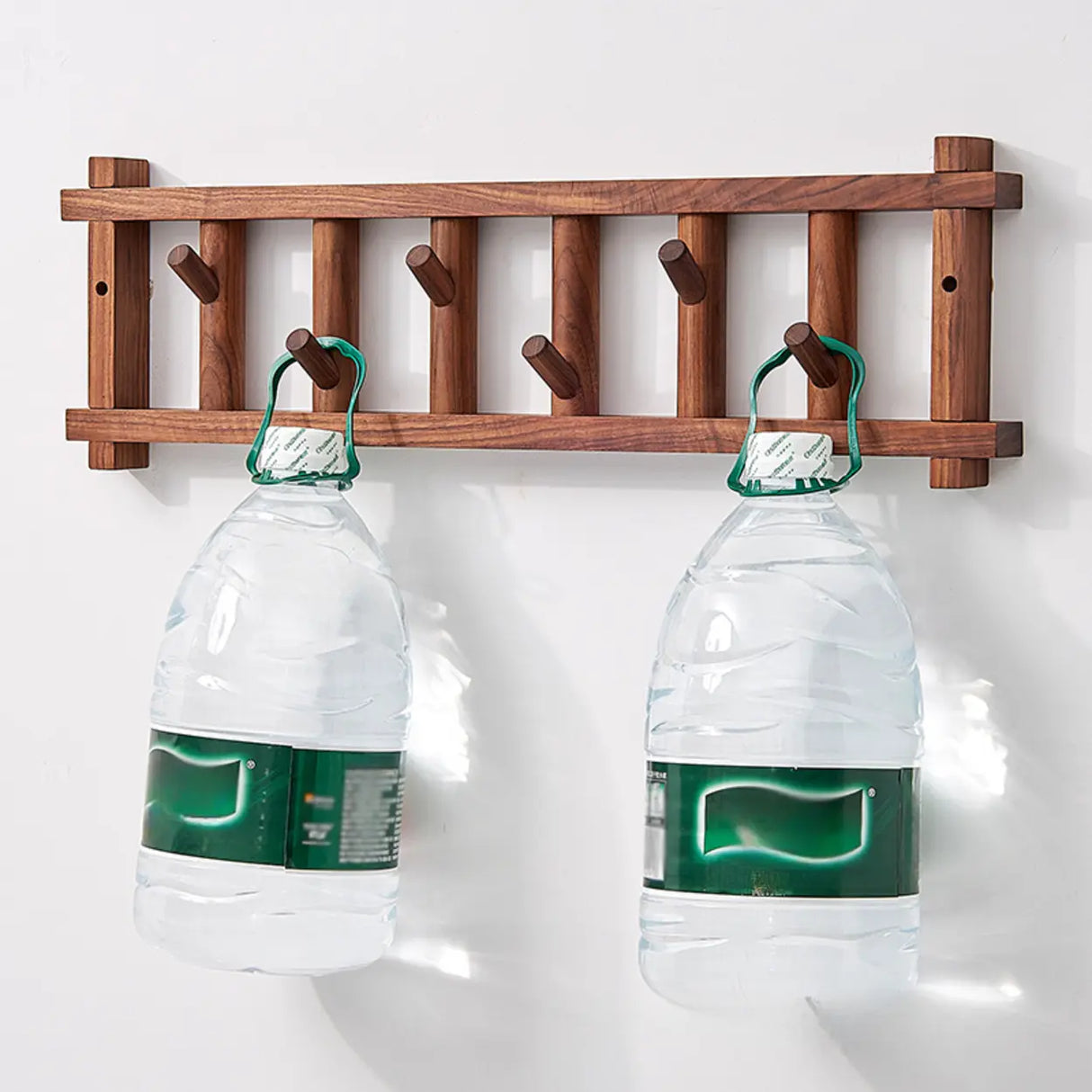 Rectangular Wooden Dark Brown Floating Mount Coat Rack Image - 3