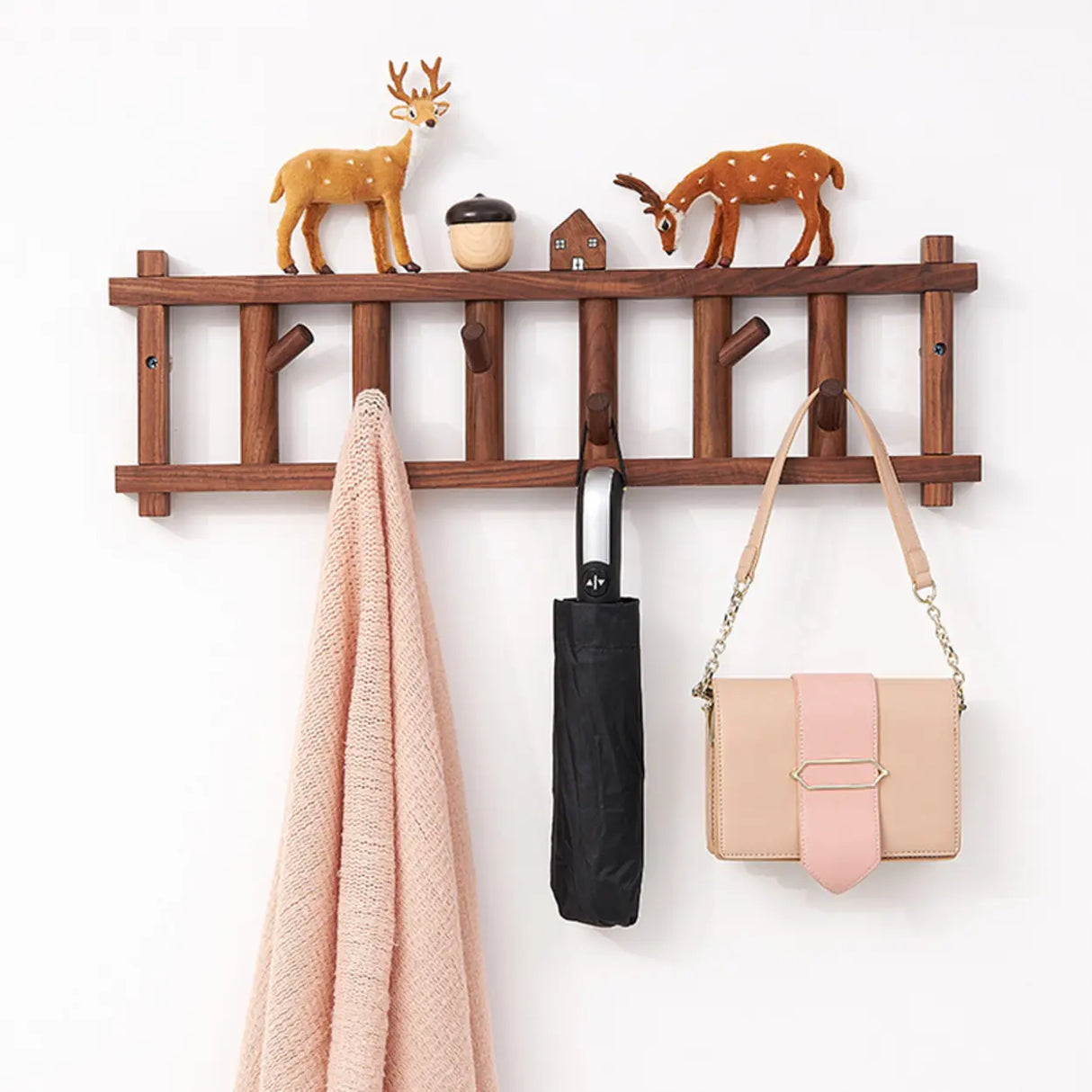 Rectangular Wooden Dark Brown Floating Mount Coat Rack Image - 4