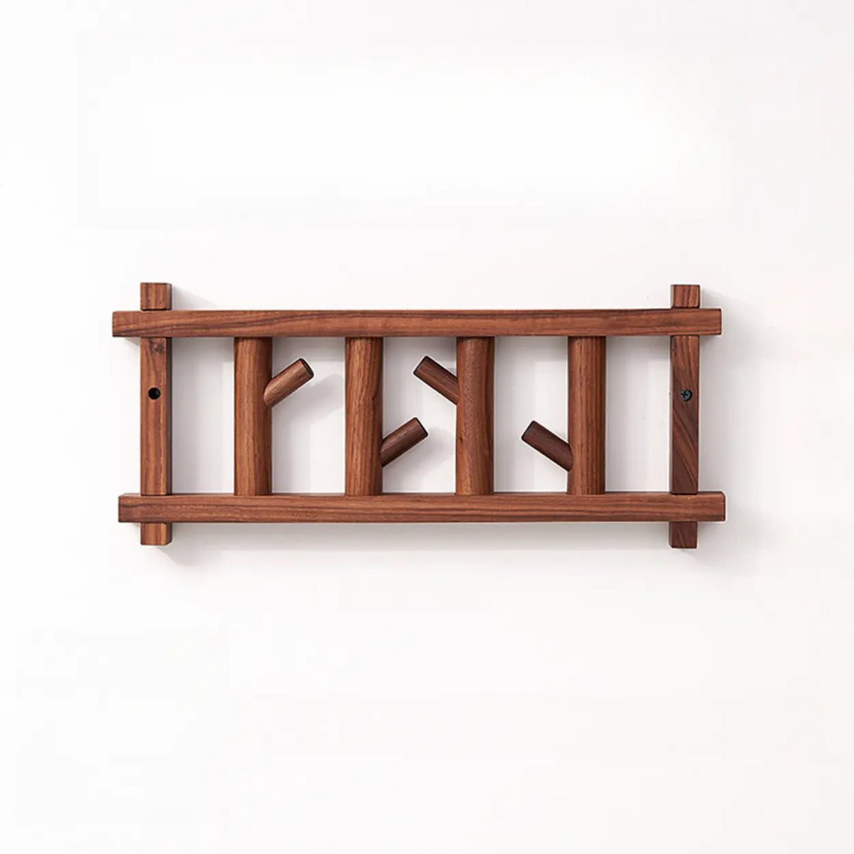 Rectangular Wooden Dark Brown Floating Mount Coat Rack Image - 5