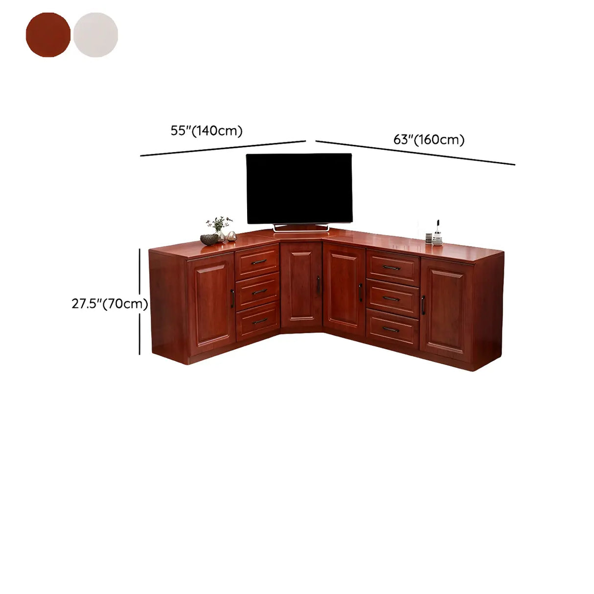 Red Brown Wood Cabinet Drawers Corner Unit TV Stand