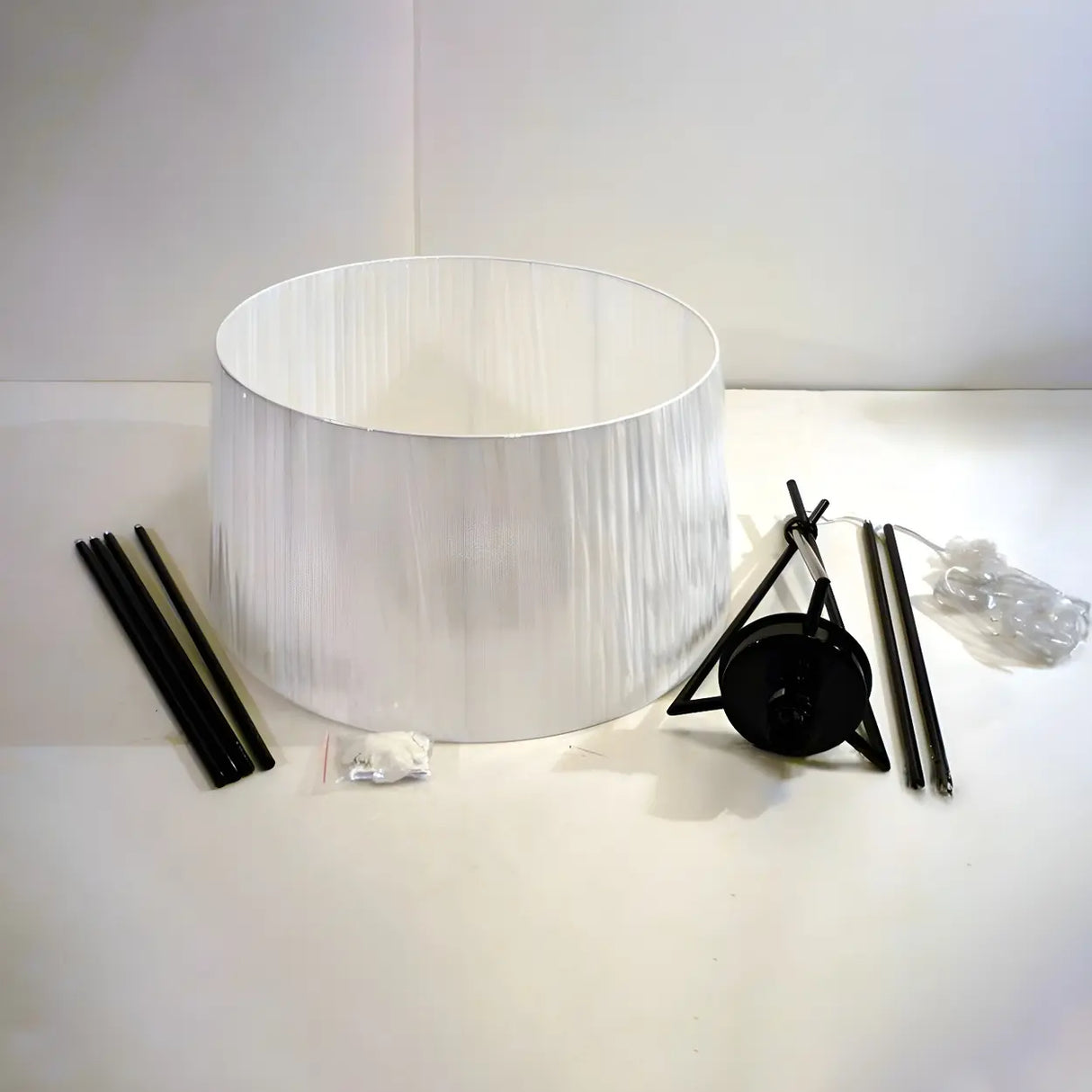 Red Cylinder Fabric Shade Modern Tripod Floor Lamp Image - 11