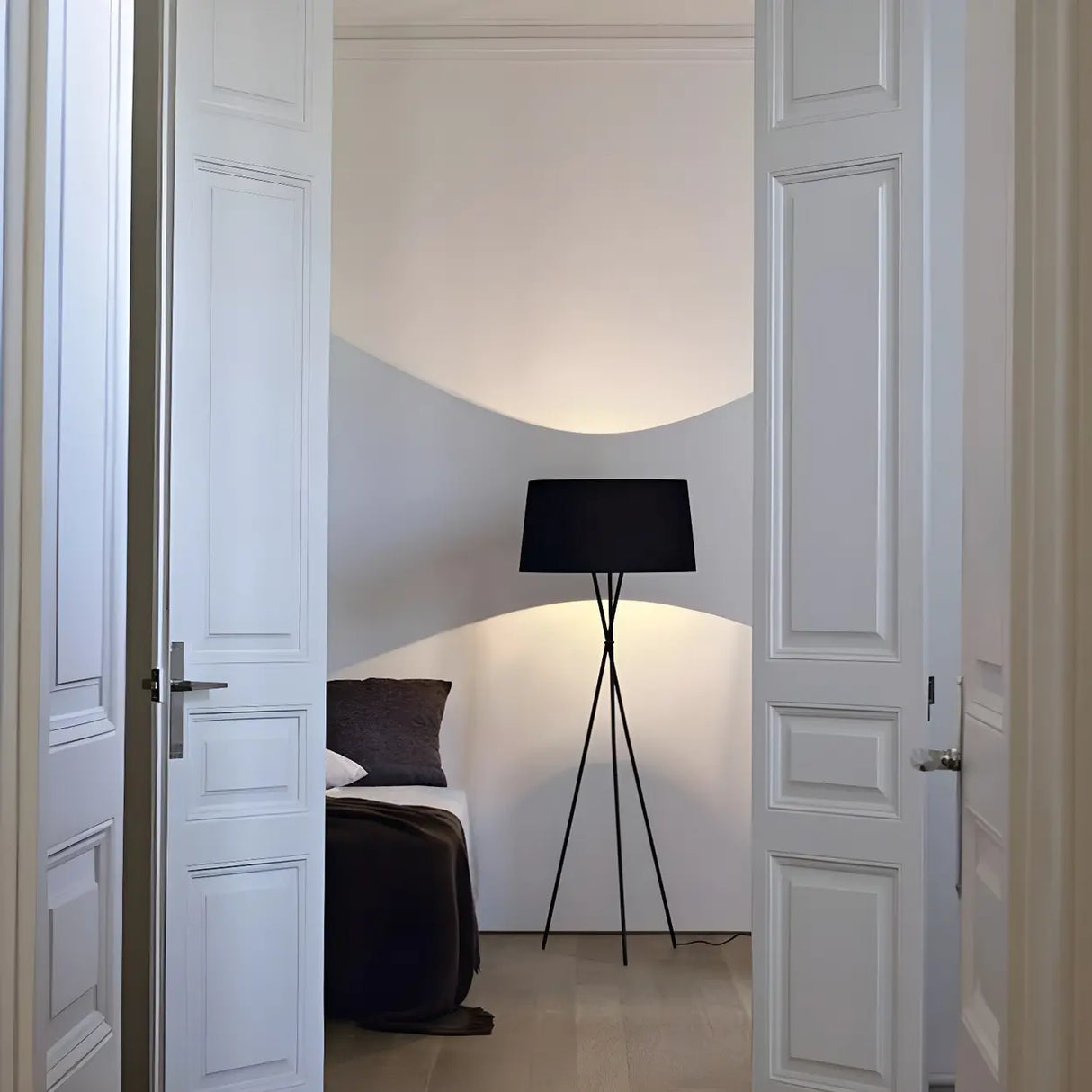 Red Cylinder Fabric Shade Modern Tripod Floor Lamp Image - 3