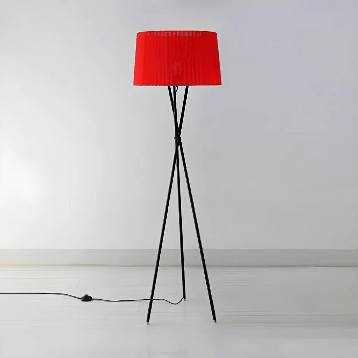 Red Cylinder Fabric Shade Modern Tripod Floor Lamp Image - 6