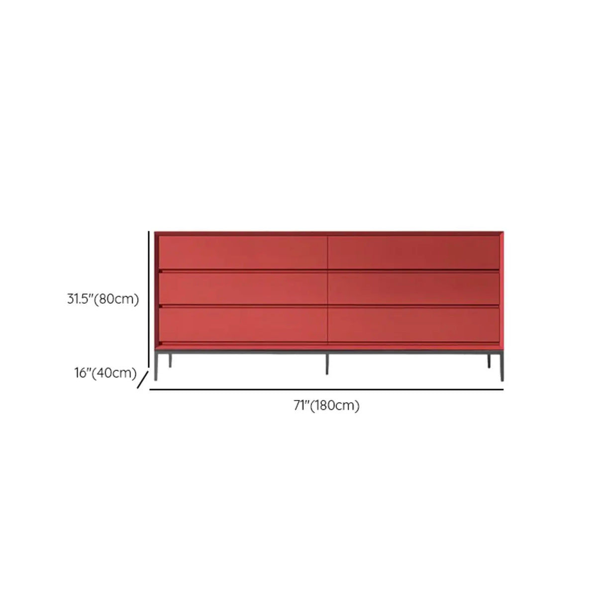 Red Finish Wooden Horizontal Dresser for Drawers