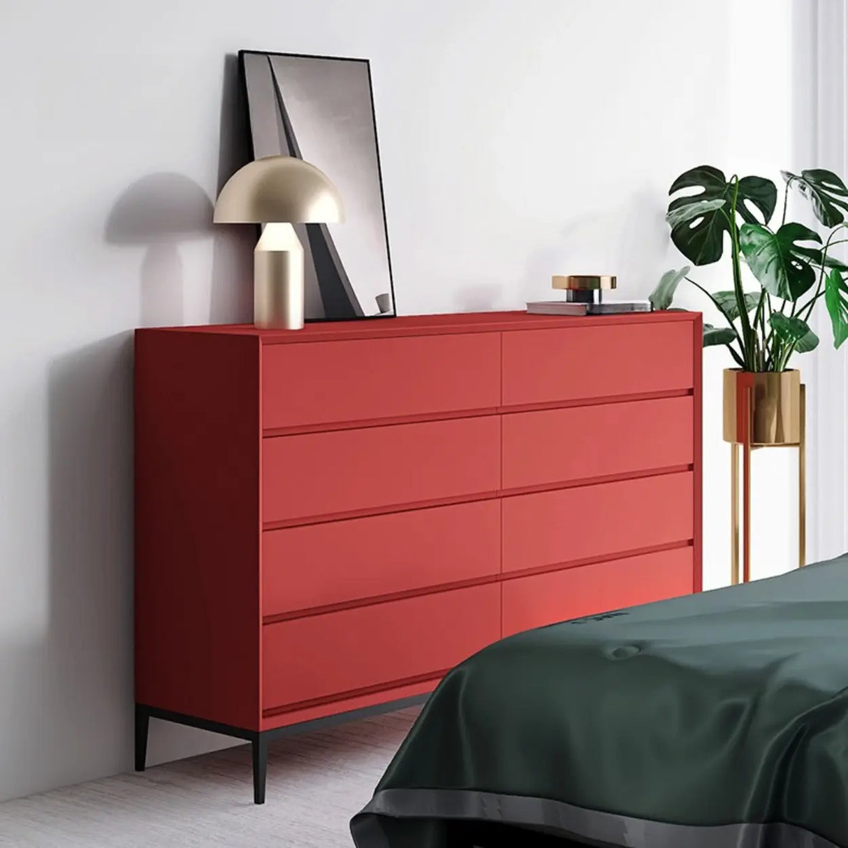 Red Finish Wooden Horizontal Dresser for Drawers Image - 4