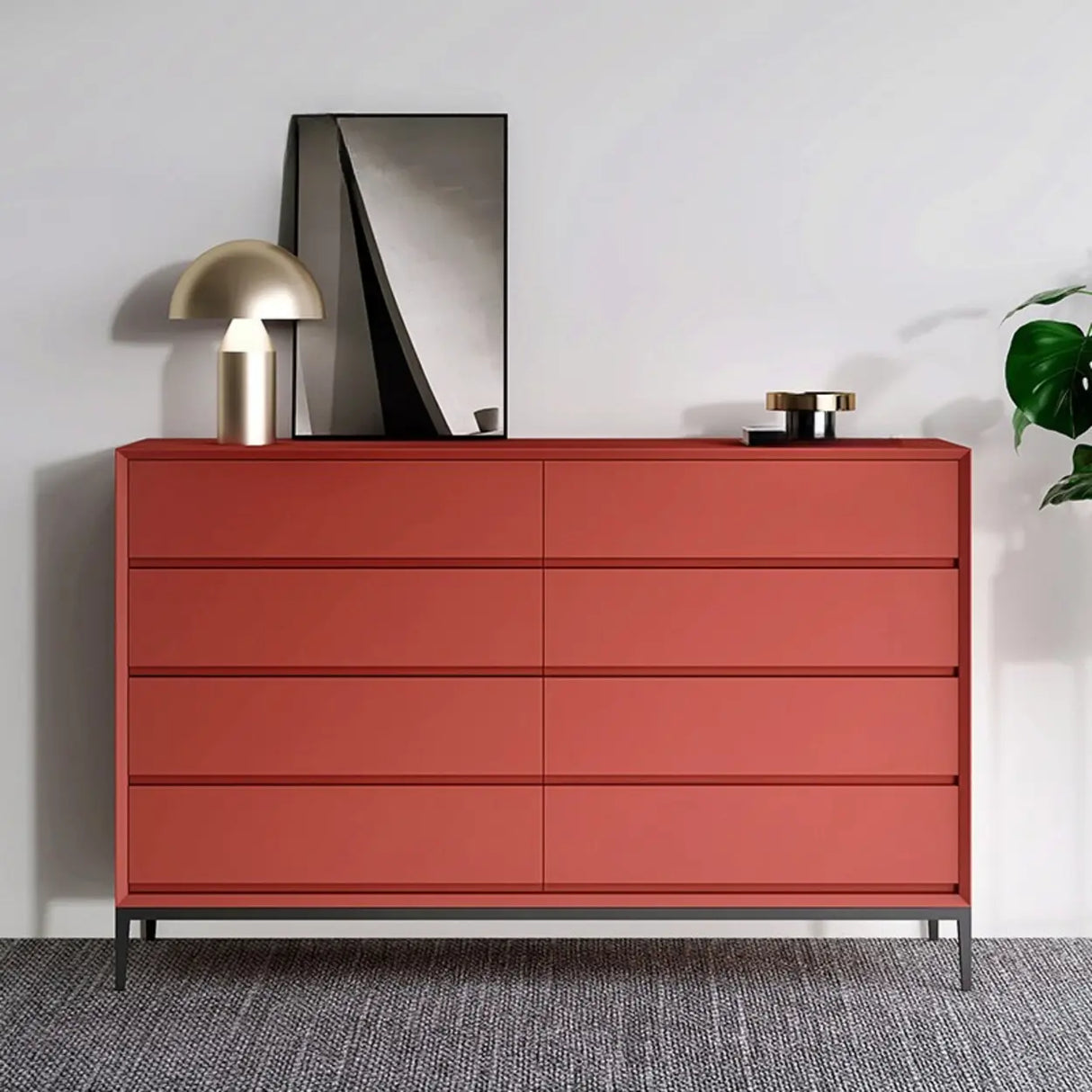 Red Finish Wooden Horizontal Dresser for Drawers Image - 1